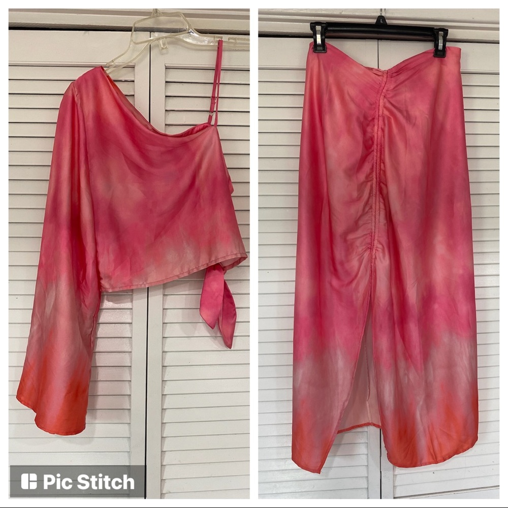Hot Pink/Orange Ombré One Shoulder Top/MIDI set